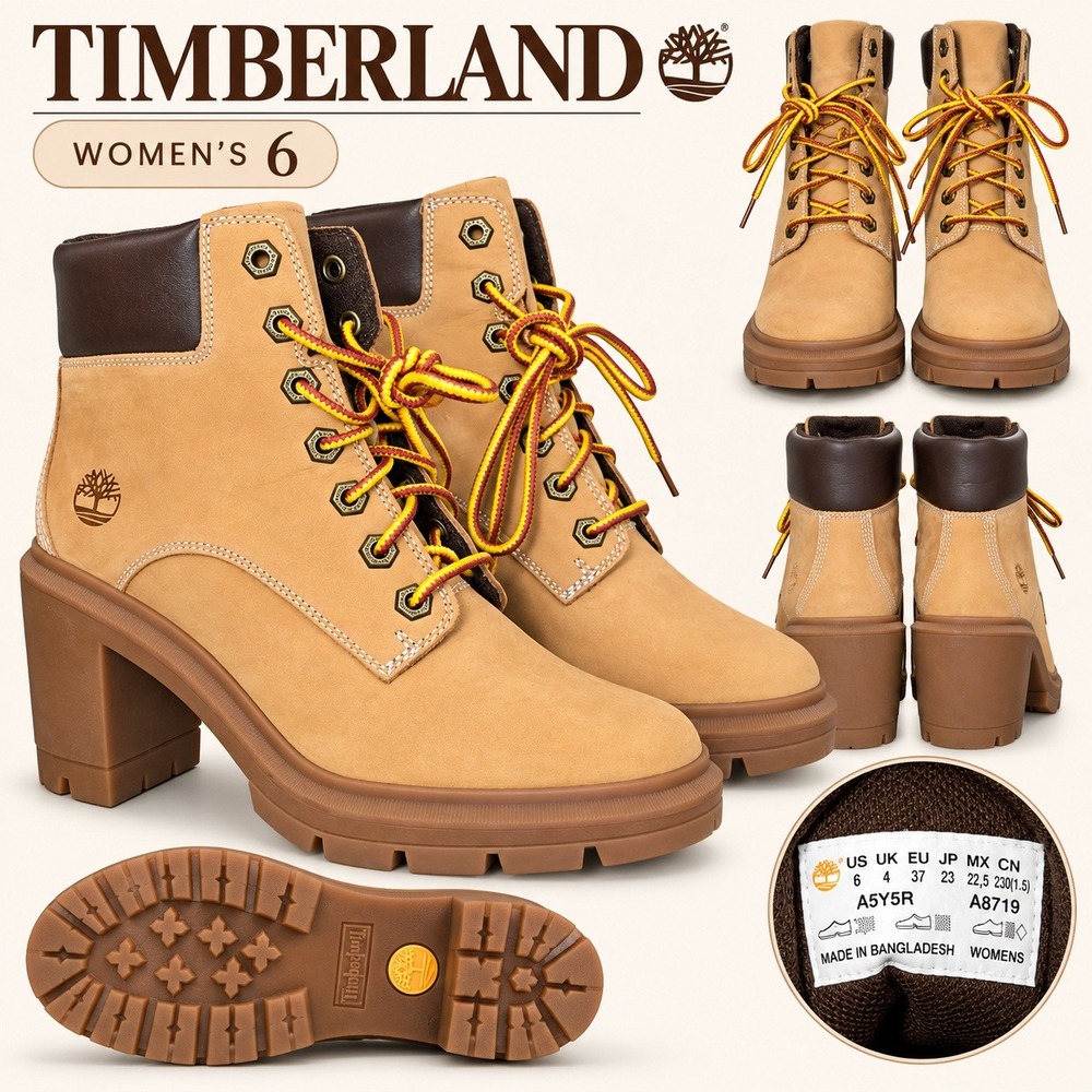 Timberland Allington Heights 6 Inch Wheat Nubuck Heel Boots A5Y5R Womens 6